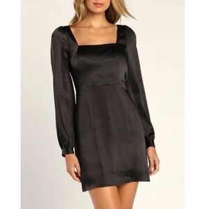 Lulus Black Satin Long Sleeve mini Dress XS
